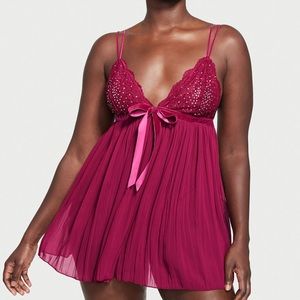 victoria’s secret pleated embellished baby doll slip